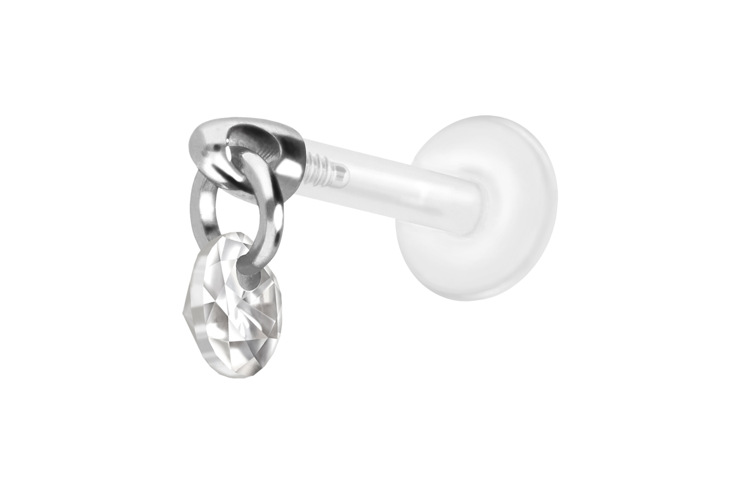 PTFE Labret Piercing mit Innengewinde + Titan-Aufsatz RUNDER KRISTALL